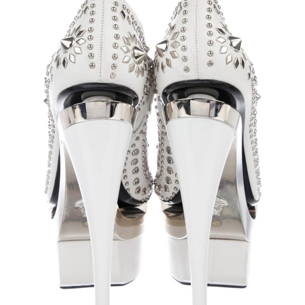 Versace White and Silver Studded Heels